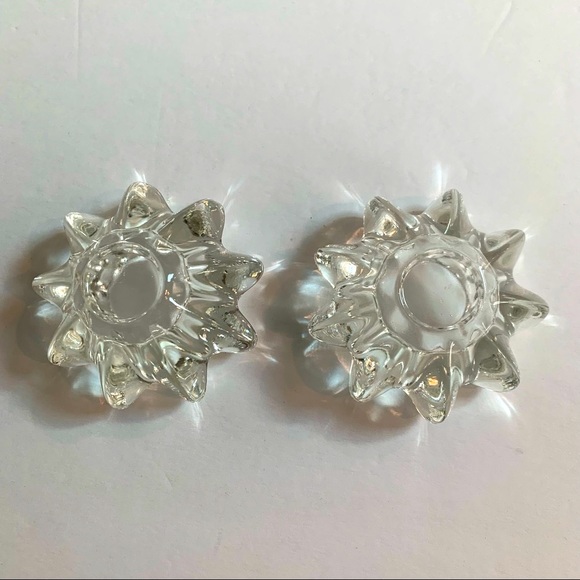 2 Heavy clear glass star flower candle holders 3 1/2” wide - Picture 4 of 8